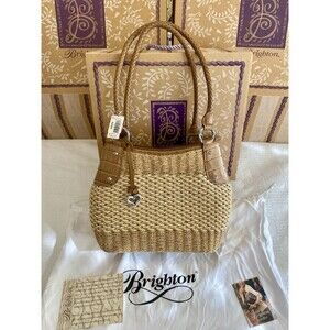 Woven Straw & Leather Brighton DELFINA Bag H70775 W/ Charm, Dust Bag & Box